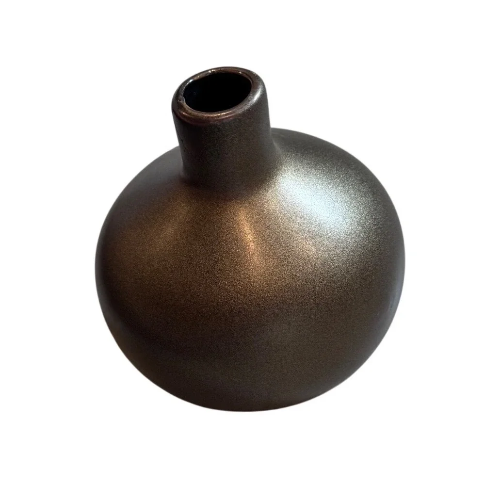 Bud Vase Bronze Metallic Ceramic Round Bulbous Minimalist Home Decor